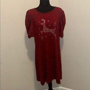 SJS Red Puff Sleeve Midi Dress